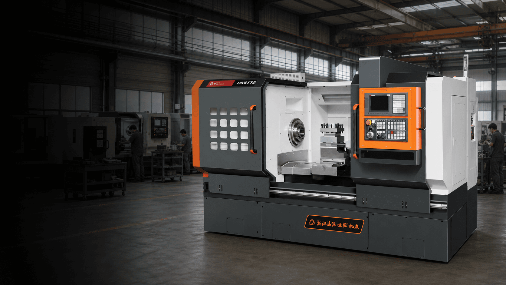 AI-assisted industrial atmosphere visual based on a Tangchi CK6170 CNC lathe